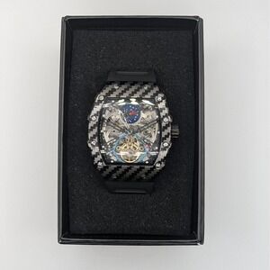 Dulunne Skeleton Automatic Watch Tourbillon Style Open Heart Day Night Box 44mm